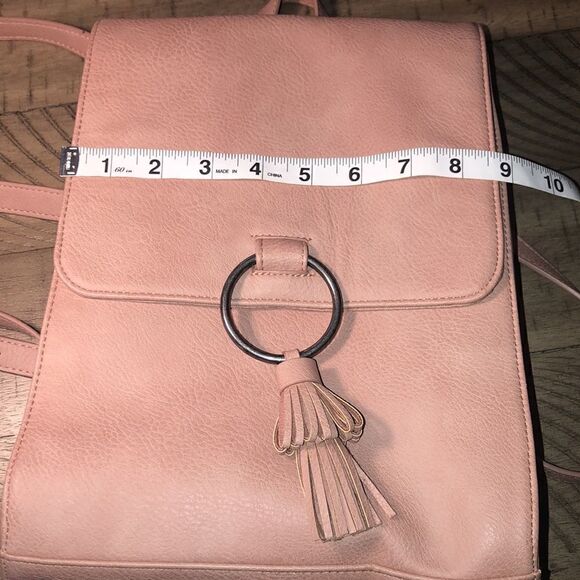 NWOT Pink Ring ? & Tassle Vegan Backpack Adjustable Straps. Pull Handle. Snap. main image 15